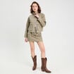 Veste droite col montant vert kaki femme