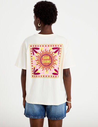 T-shirt col rond manches courtes ecru femme