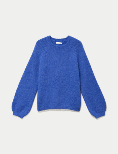 Pull ample col rond manches longues bleu electrique femme