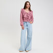 Blouse manches longues aspect dentelle vieux rose femme