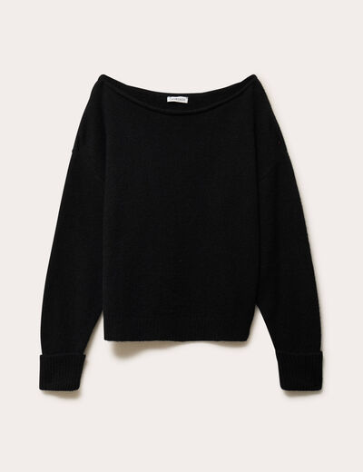 Pull col bateau noir femme