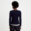 Top col rond manches longues bleu marine femme