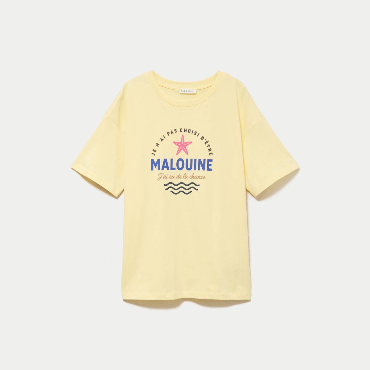 T-shirt col rond manches courtes jaune pastel femme