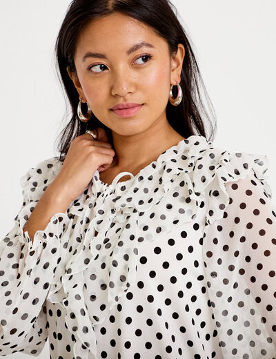 Blouse droite voile manches longues blanc femme