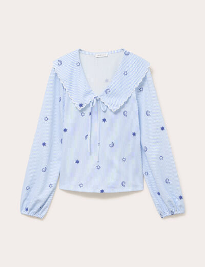 Blouse col xxl manches longues blanc femme