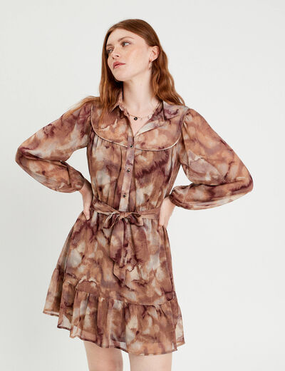 Robe évasée ceinturée marron femme