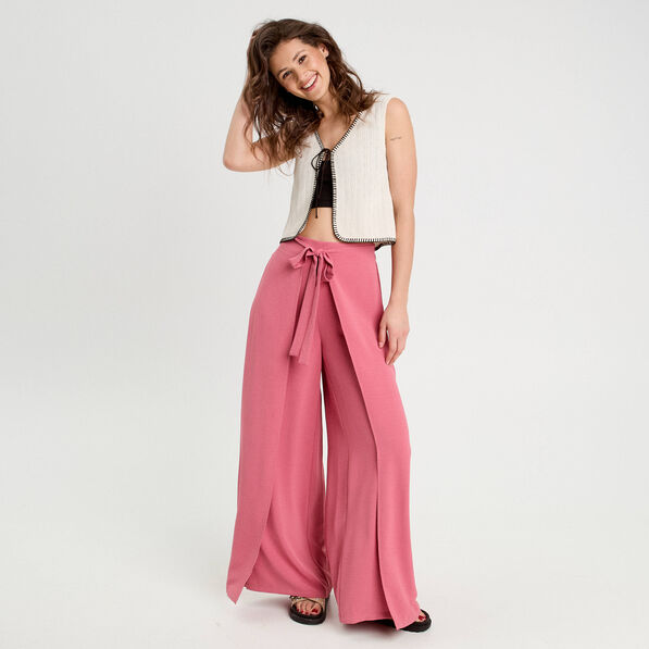Pantalon large fluide pans vieux rose femme