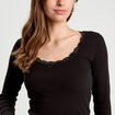 T-shirt manches longues côtelé noir femme