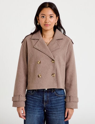 Trench droit court col tailleur taupe femme