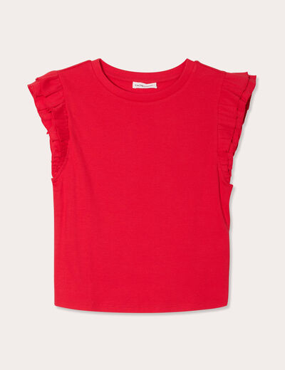 Débardeur avec volants rouge femme