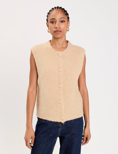 Gilet sans manches col rond beige femme