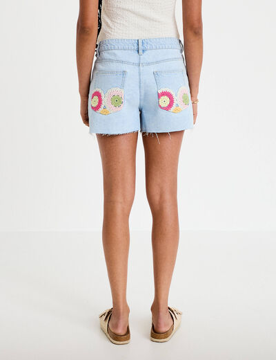Short en jean taille basse denim bleach femme