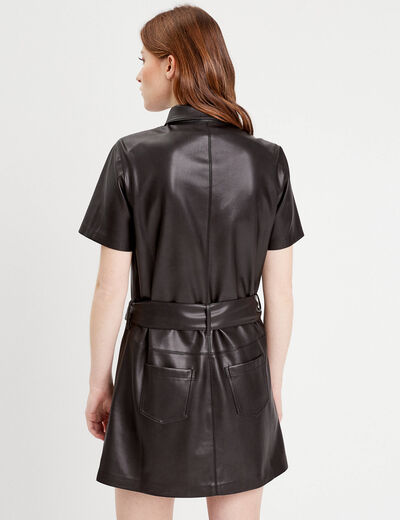 Robe moulante simili cuir noir femme