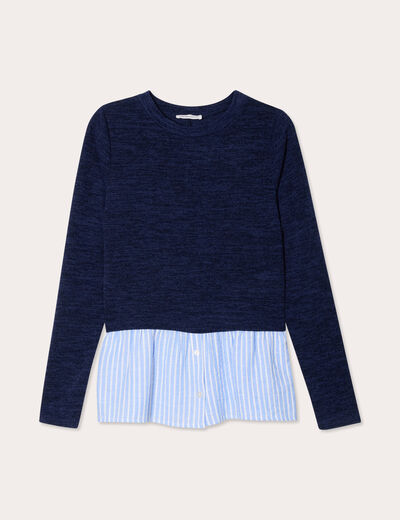 Pull effet 2-en-1 chemise bleu marine femme