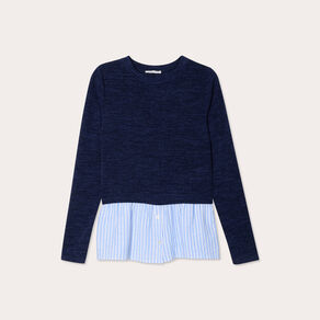 pull effet 2 en 1 chemise bleu marine femme Pull effet 2-en-1 chemise bleu marine femme