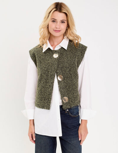 Gilet sans manches col rond vert kaki femme