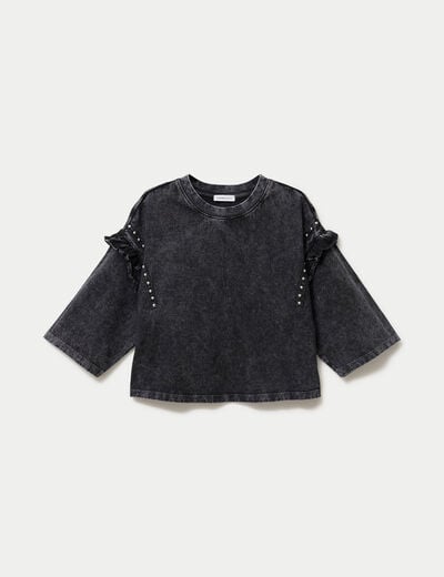T-shirt oversize court manches longues gris fonc&eacute; femme