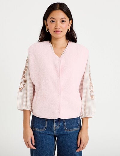 Gilet sans manches effet polaire rose clair femme