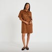 Robe droite 3/4 manches courtes daim marron femme