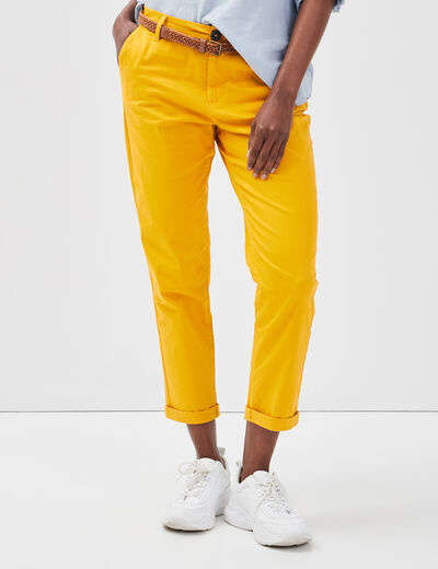 Pantalon chino 7/8ème jaune femme