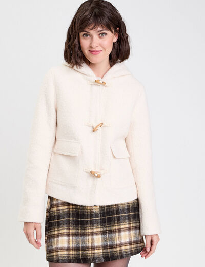 Manteau court bouclette ecru femme