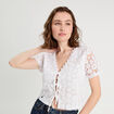 T-shirt noué dentelle guipure blanc femme