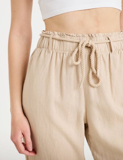 Pantalon droit 7/8&egrave;me taille haute sable femme