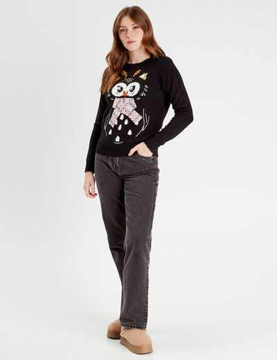 Pull manches longues noir femme