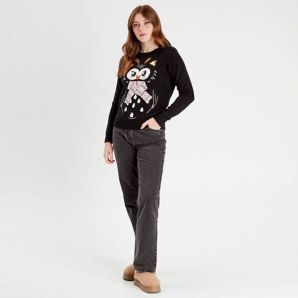 Pull manches longues noir femme