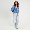 Blouse nouée manches 3/4 bleu femme