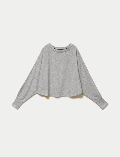 Cape boyfriend cropped col rond gris clair femme