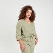 Chemise manches 3/4 contenant du lin vert kaki femme