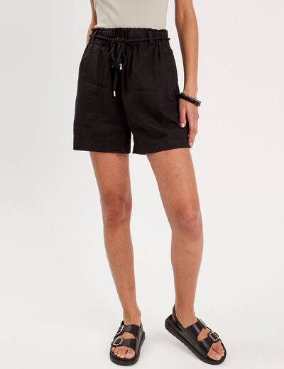 Short regular contenant du lin noir femme