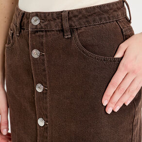 jupe midi droite en jean marron fonce femme Jupe midi droite en jean marron foncé femme