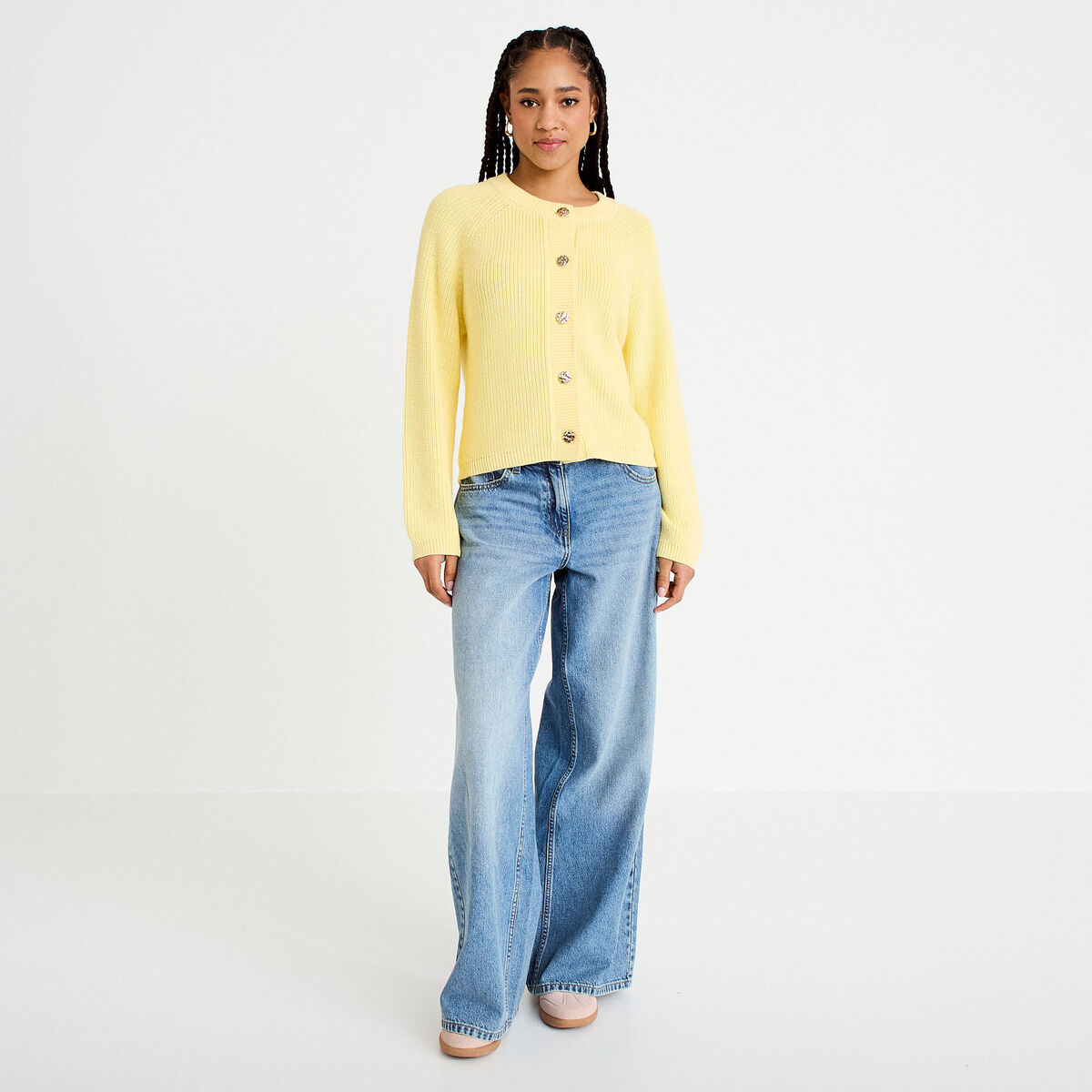 Gilet manches longues jaune clair femme