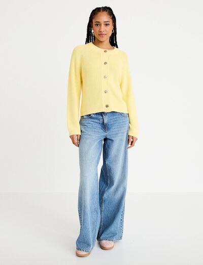 Gilet manches longues jaune clair femme