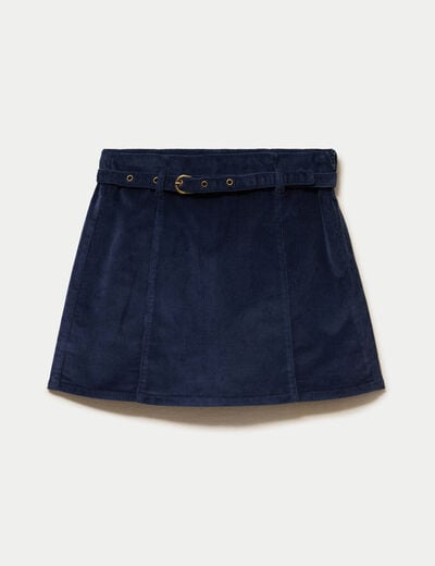 Jupe-short &eacute;vas&eacute;e velours ceinture bleu marine femme