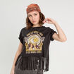T-shirt avec franges noir femme