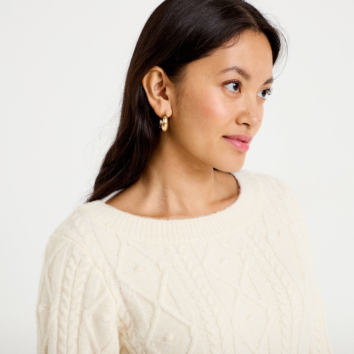 Pull col bateau manches longues ivoire femme