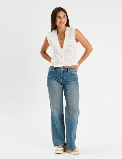 Gilet sans manches ajouré ecru femme