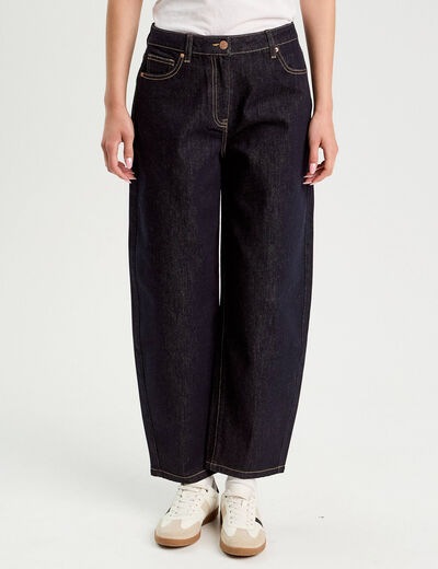 Jean barrel cropped taille standard denim brut femme