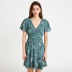 Robe courte &eacute;vas&eacute;e col v manches courtes bleu femme