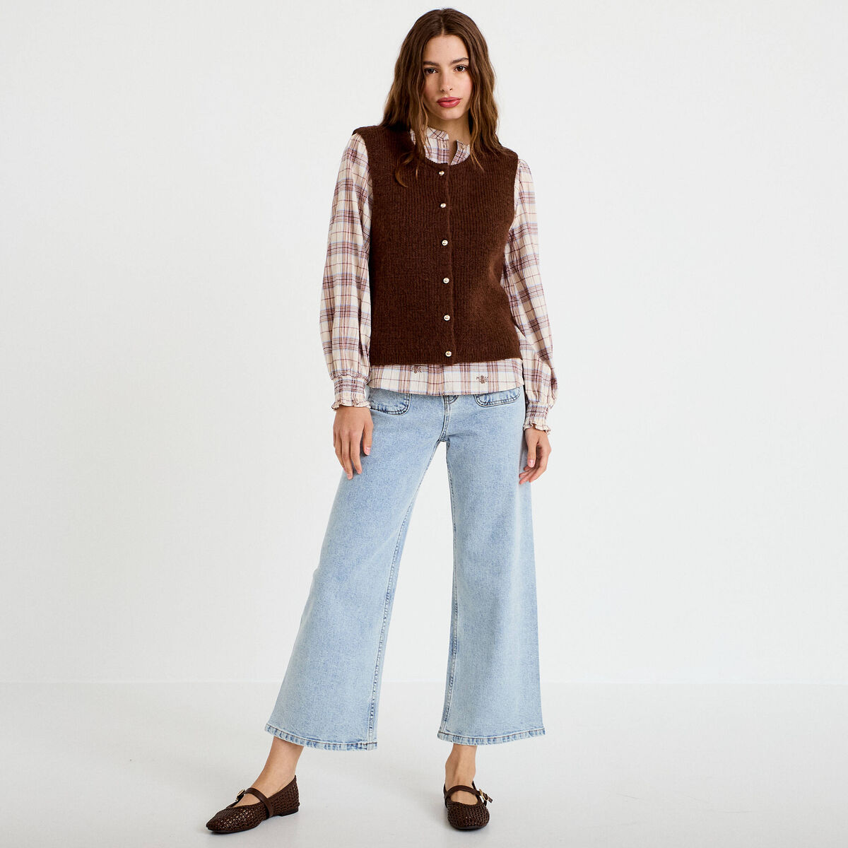 Gilet sans manches marron fonc&eacute; femme