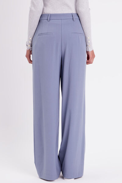 Pantalon city droit pinces bleu gris femme