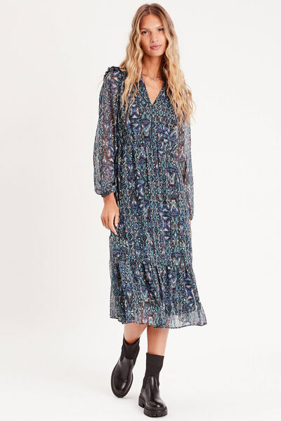 Robe longue évasée noir femme