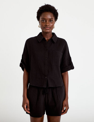 Chemise manches 3/4 noir femme