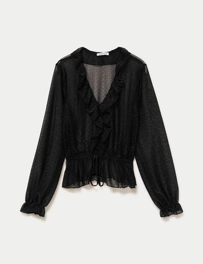 Blouse d&eacute;collet&eacute; manches longues gris argent femme