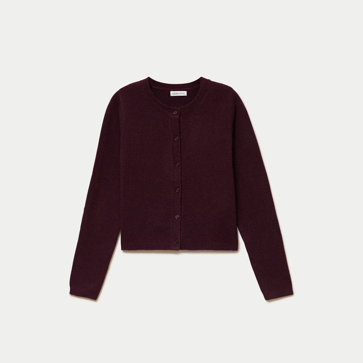 Gilet boutonn&eacute; manches longues prune femme