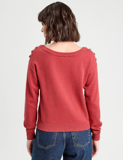 Pull avec boutons épaules vieux rose femme