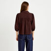 Chemise droite col classique manches 3/4 marron fonc&eacute; femme